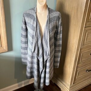 Barefoot Dreams Bamboo Chic Lite Striped Open Waterfall Sweater Cardigan S/M